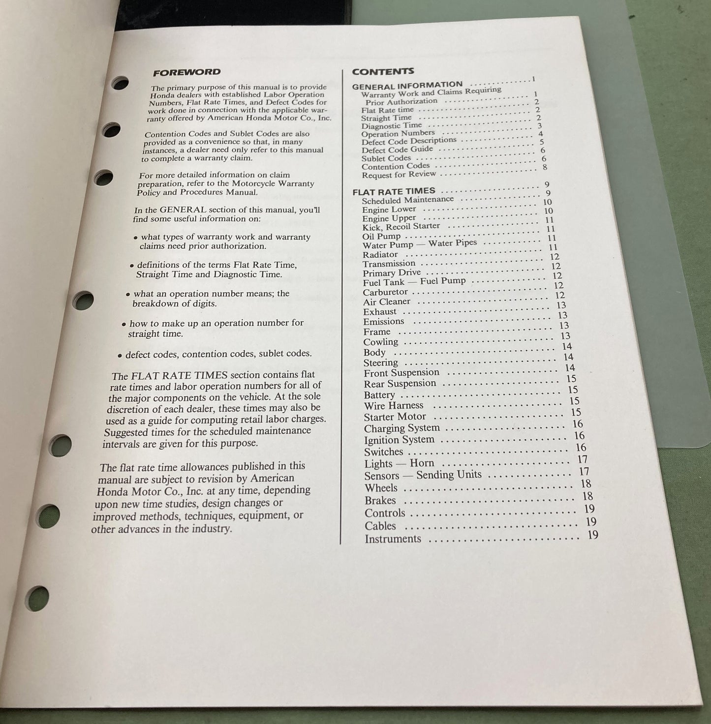 Genuine Honda S5038 Scooter Warranty Flat Rate Manual 1990