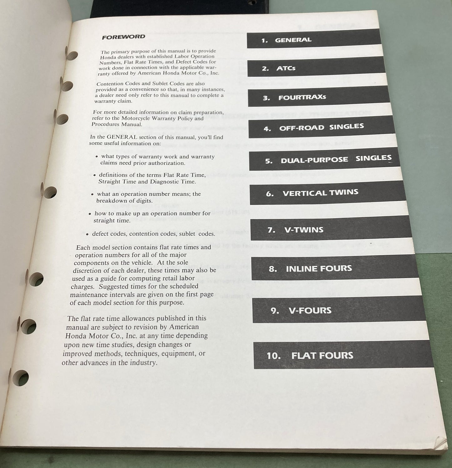 Genuine Honda SO110 ATV Motorcycle Warranty Flat Rate Manual 1987