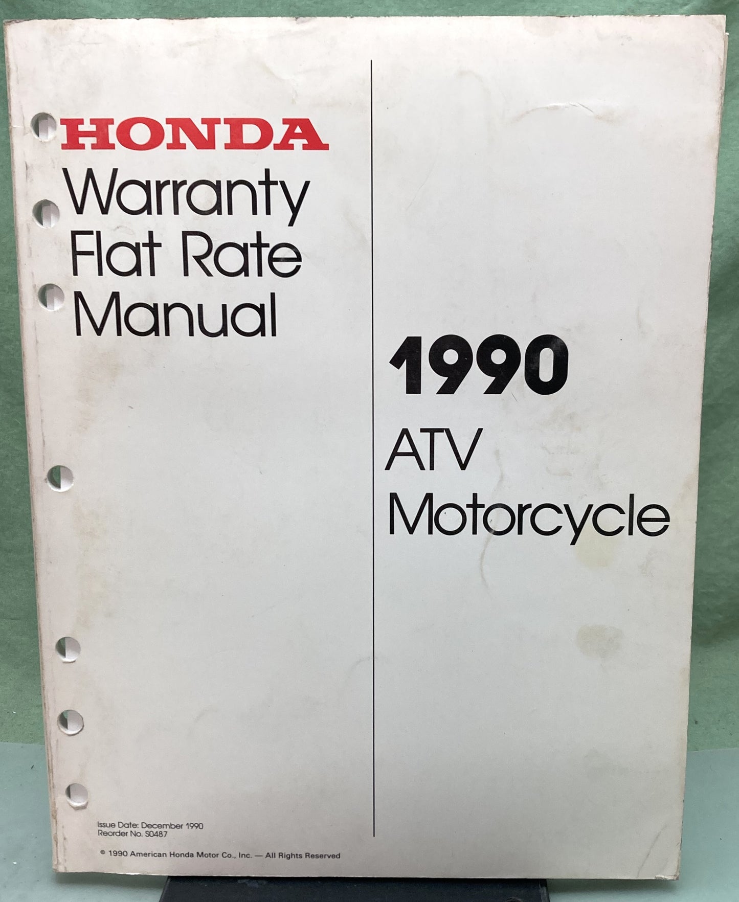 Genuine Honda S0478 ATV Motorcycle Warranty Flat Rate Manual 1990