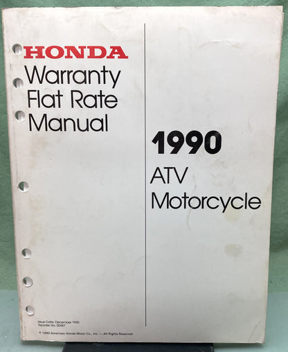 Genuine Honda S0478 ATV Motorcycle Warranty Flat Rate Manual 1990