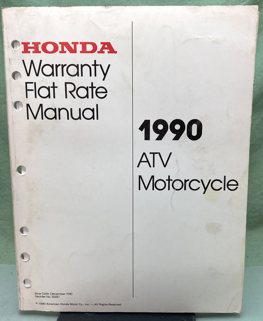 Genuine Honda S0478 ATV Motorcycle Warranty Flat Rate Manual 1990