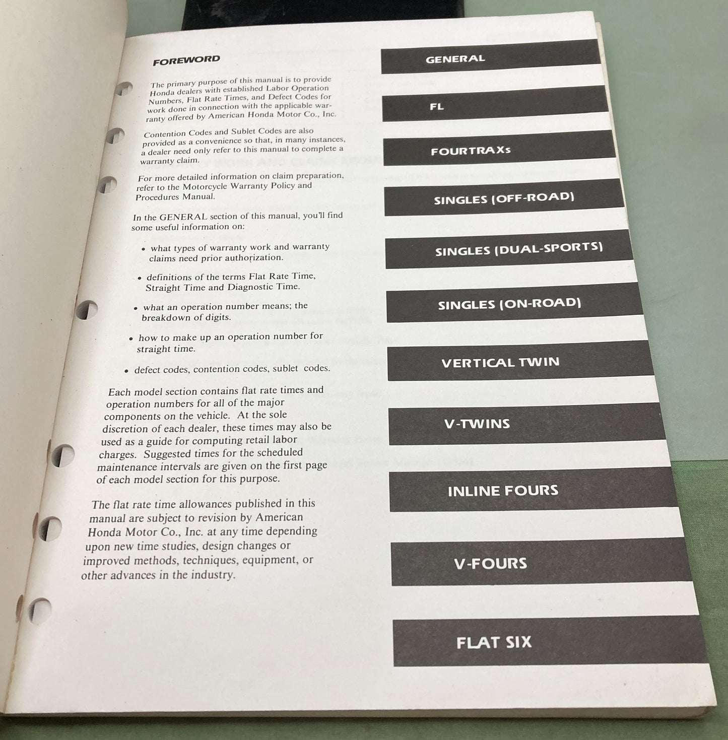 Genuine Honda S0478 ATV Motorcycle Warranty Flat Rate Manual 1990