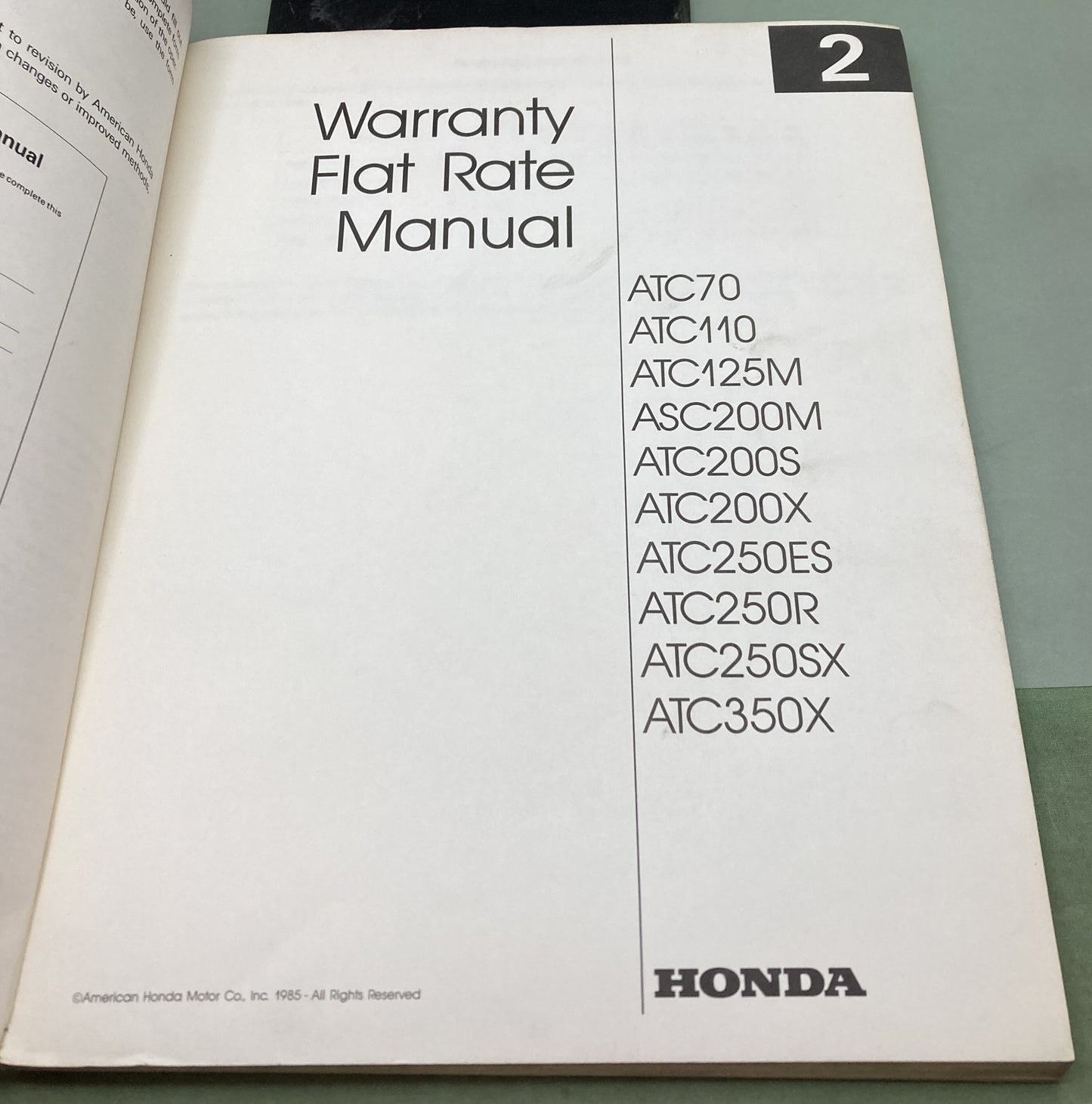 Genuine Honda S0083 ATV Motorcycle Scooter Warranty Flat Rate Manual 1985