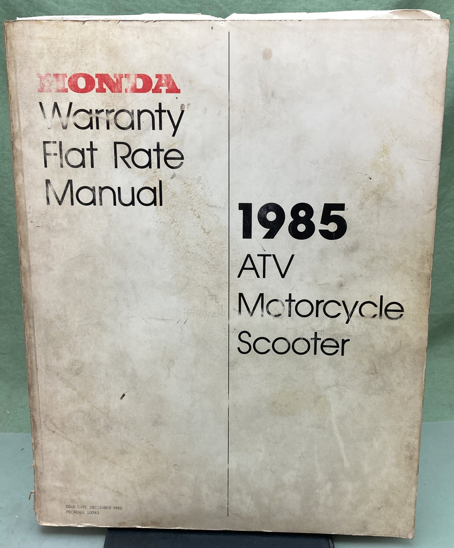 Genuine Honda S0083 ATV Motorcycle Scooter Warranty Flat Rate Manual 1985