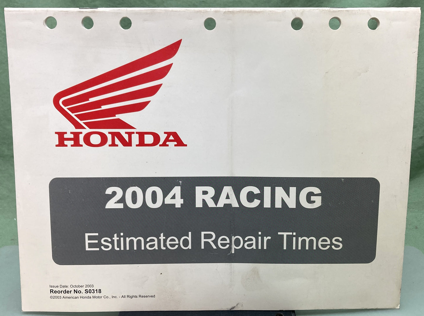 Genuine Honda S0318 Racing Estimated Repair Times Manual 2004