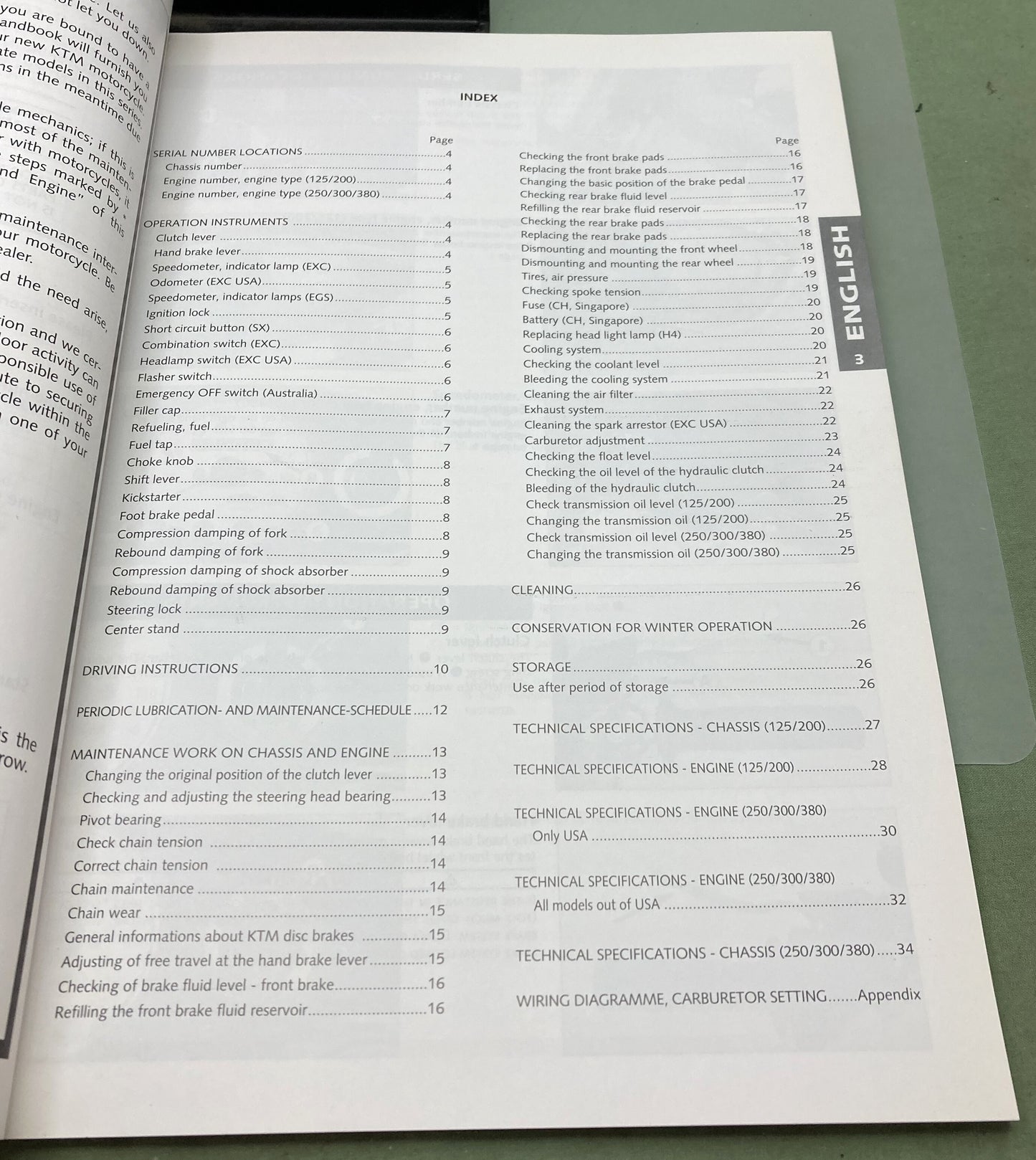 Genuine KTM 320551 125/200/250/300/380, SX/MXC/EXC/EGS Owner's Handbook 1999