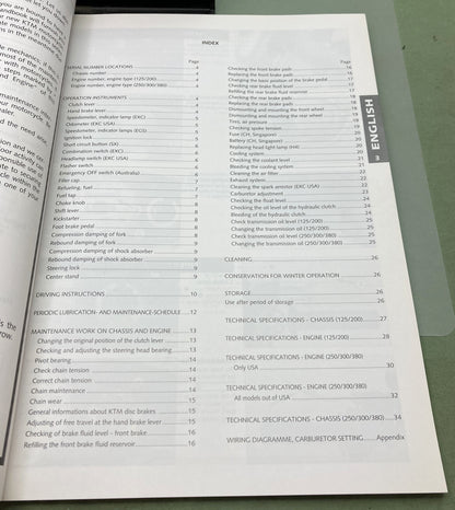 Genuine KTM 320551 125/200/250/300/380, SX/MXC/EXC/EGS Owner's Handbook 1999