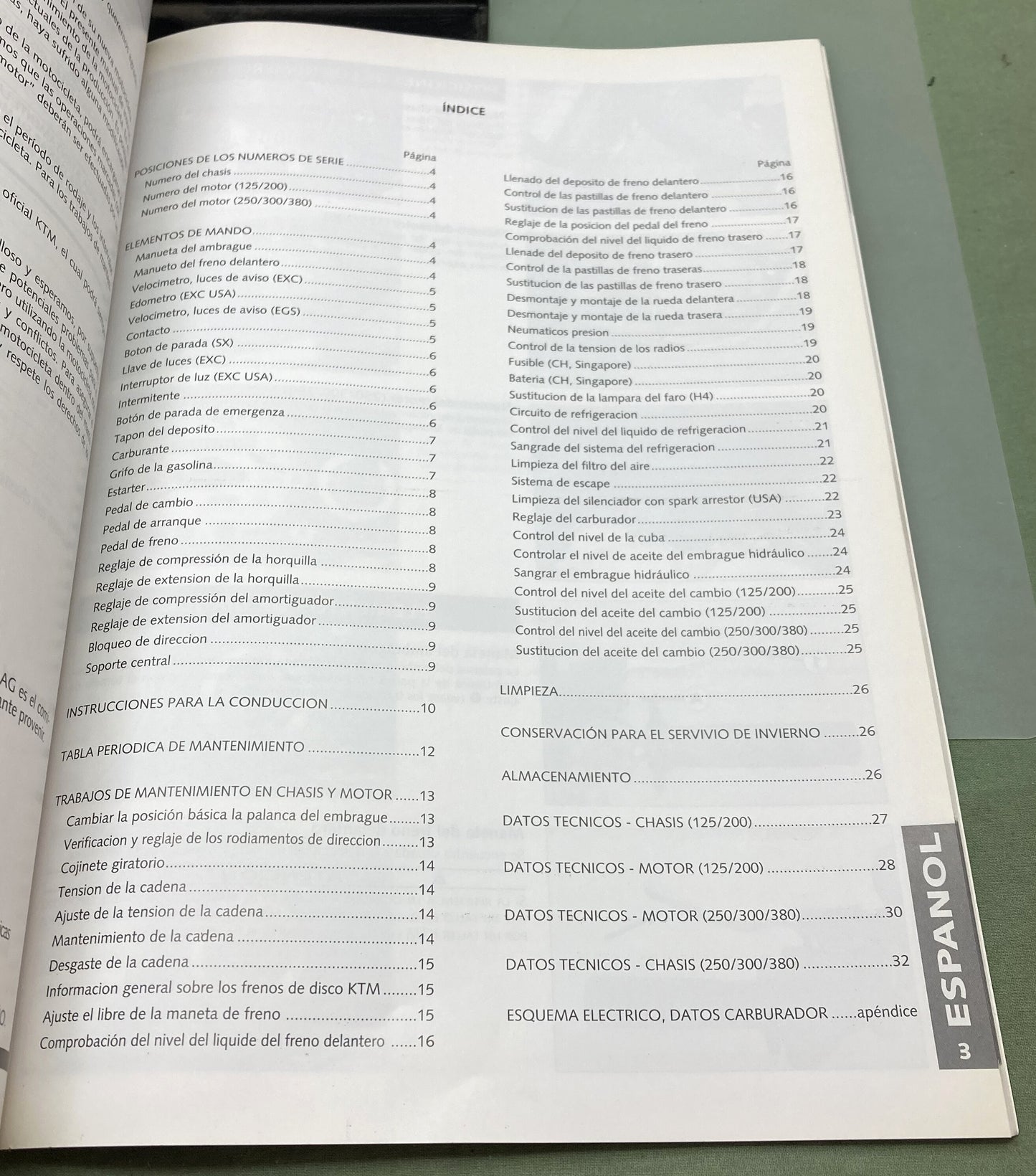 Genuine KTM 320551 125/200/250/300/380, SX/MXC/EXC/EGS Owner's Handbook 1999