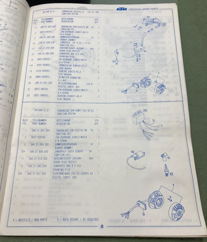 Genuine KTM 320362793 250/300 Spare Parts Manual Motor Engine '94