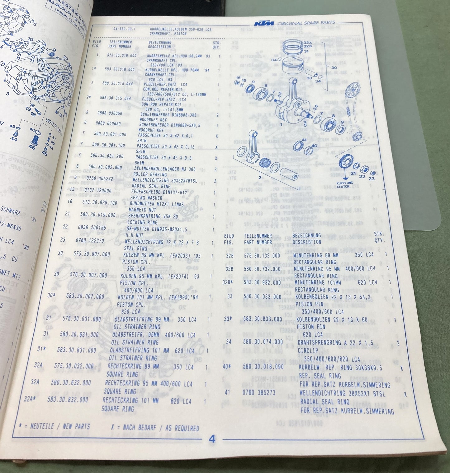 Genuine KTM 320368194 350/400/620 LC4 Spare Parts Manual Engine '94