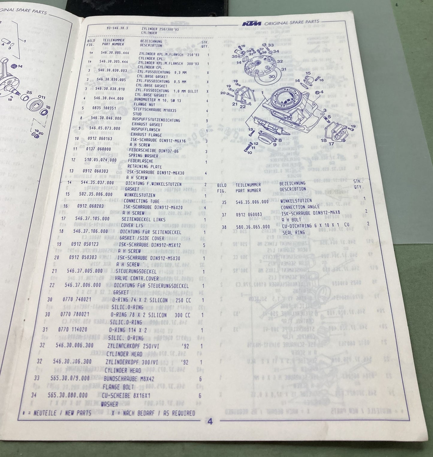 Genuine KTM 3203561092 250/300 TVC Spare Parts Manual 1993