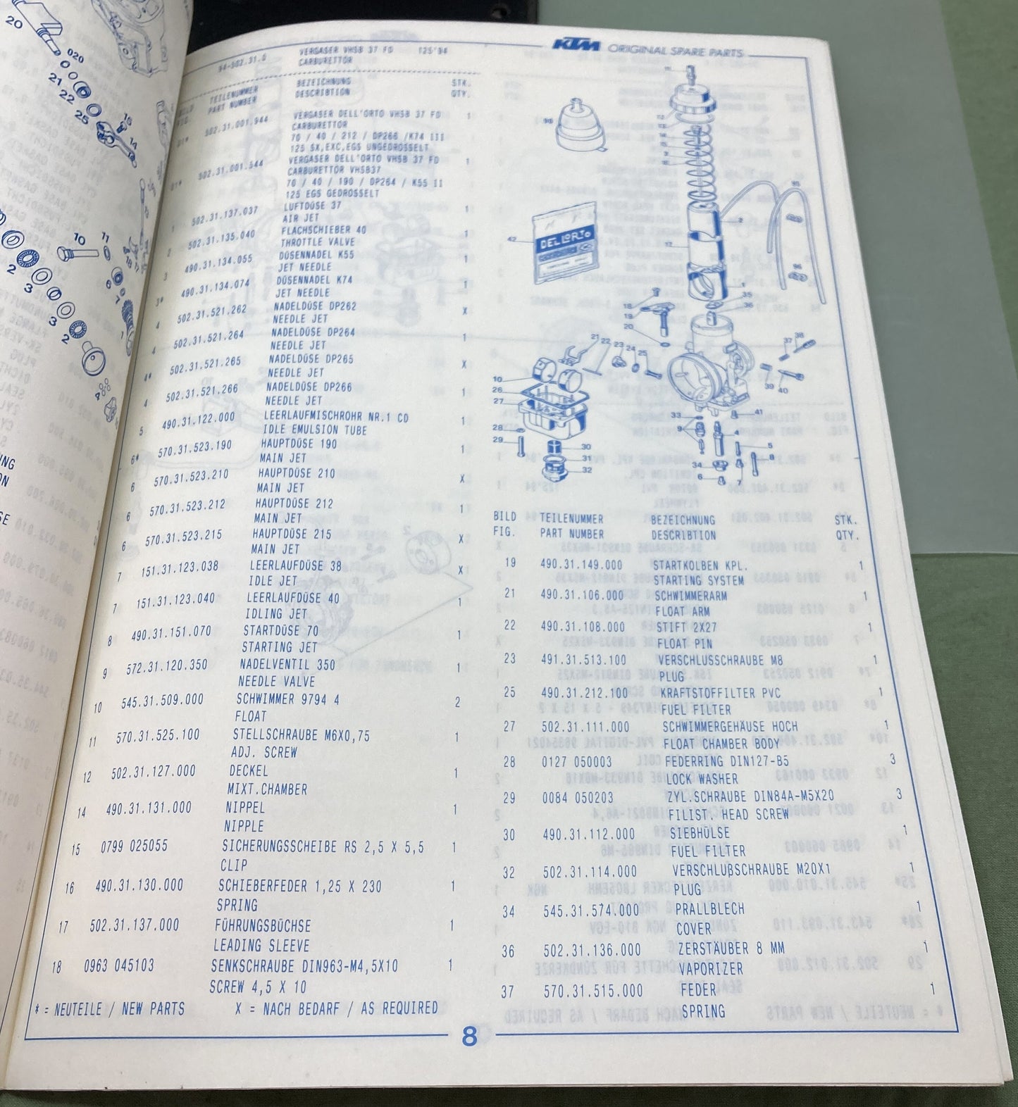 Genuine KTM 320370294 125 VC Spare Parts Manual 1994