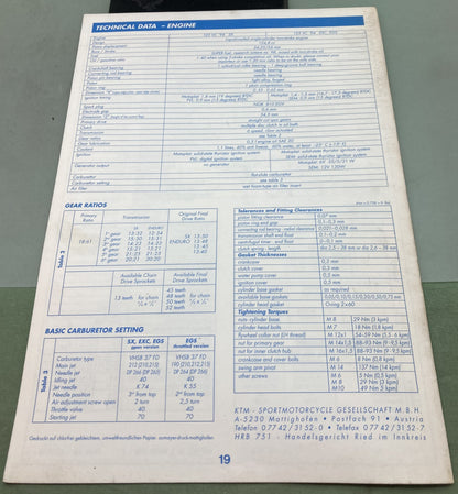 Genuine KTM 320370294 125 VC Spare Parts Manual 1994