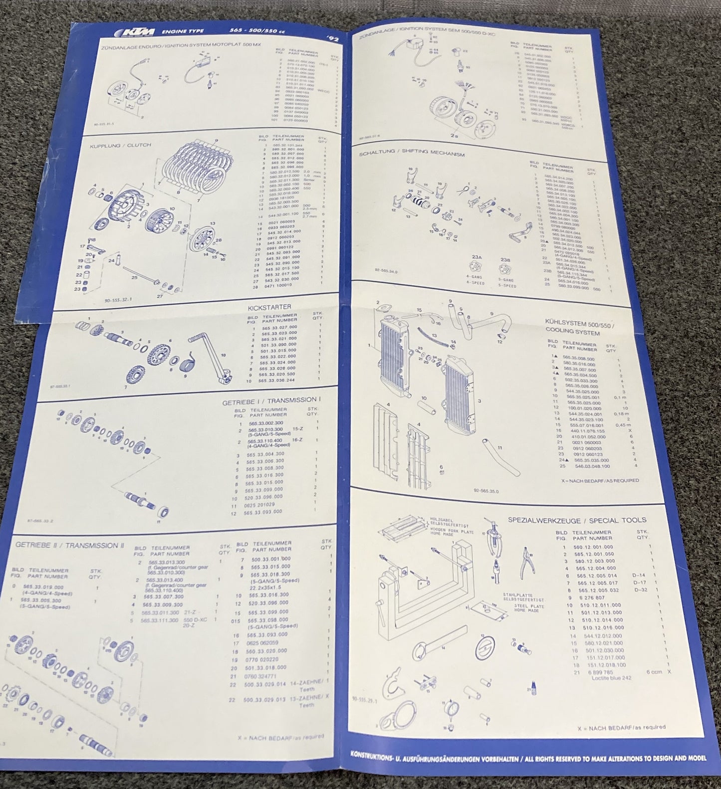 Genuine KTM 320348891 565-500/550cc Spare Parts Poster 1992