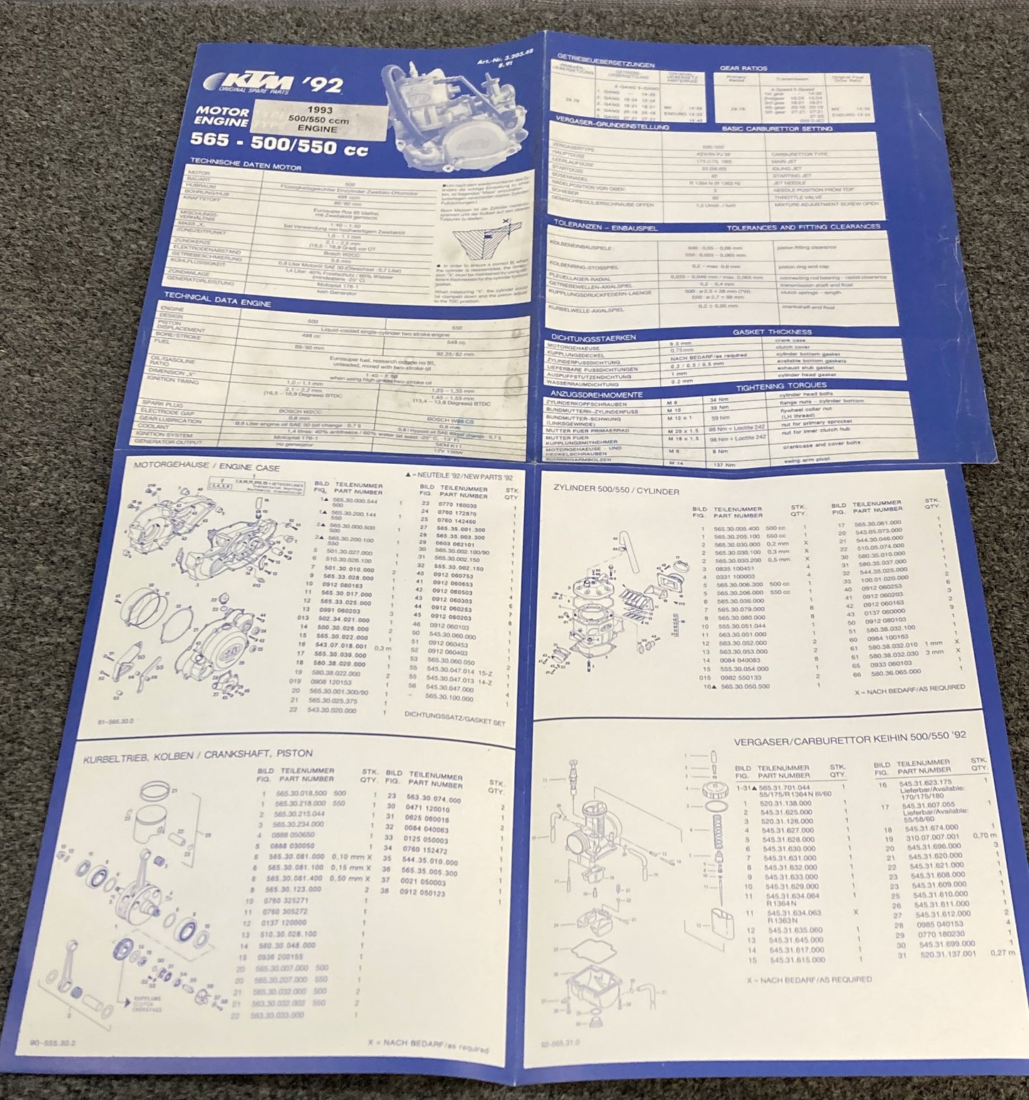 Genuine KTM 320348891 565-500/550cc Spare Parts Poster 1992