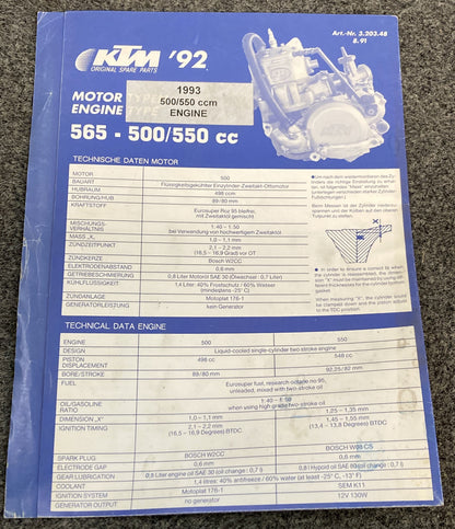 Genuine KTM 320348891 565-500/550cc Spare Parts Poster 1992