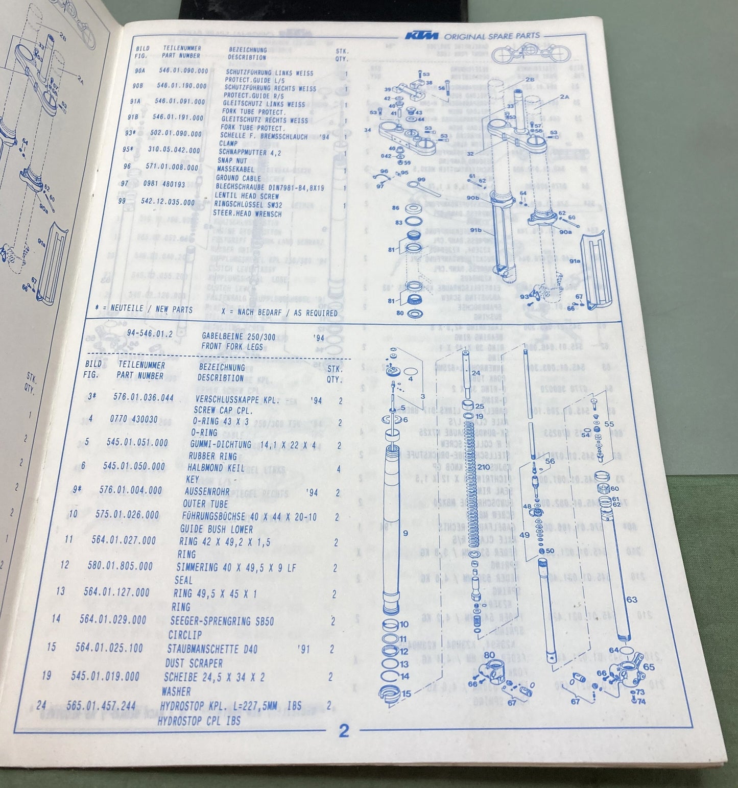 Genuine KTM 320363993 250/300 SX/EXC/EGS/MXC Spare Parts Manual 1994