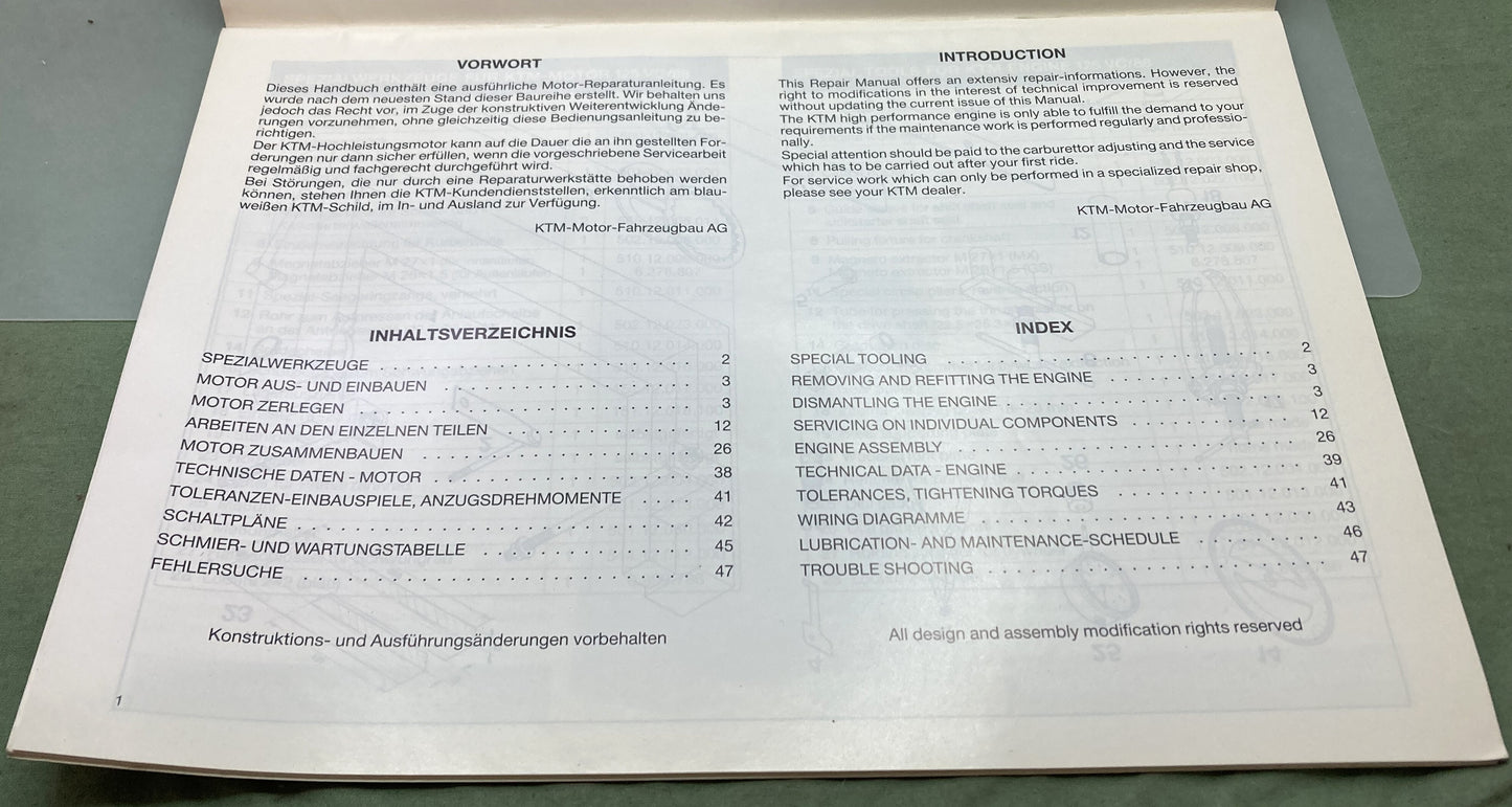 Genuine KTM 20139488 Engine 125 VC Repair Manual '88-'89
