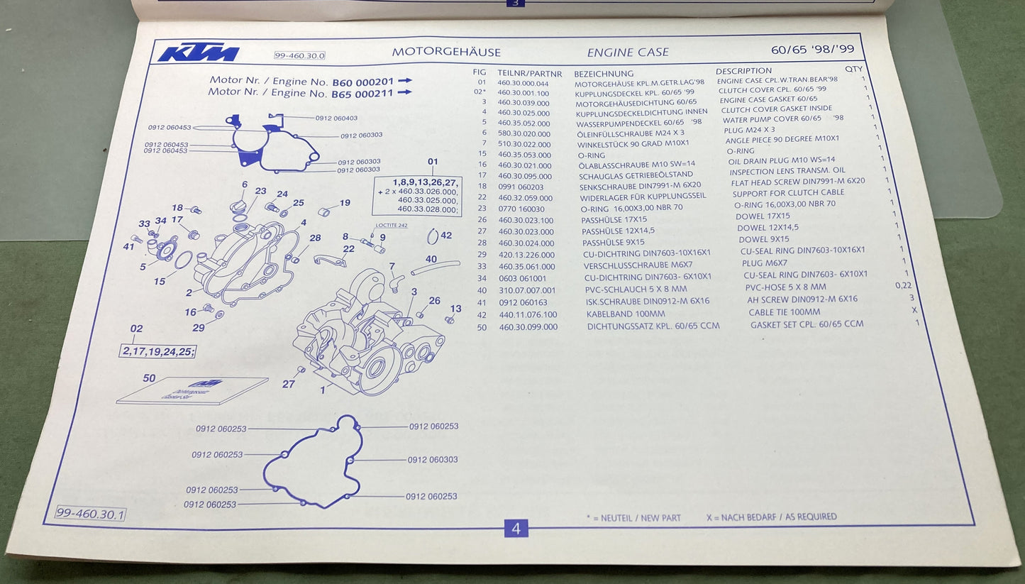 Genuine KTM 320461898 60/65 SX Motor Engine Spare Parts Manual '98-'99
