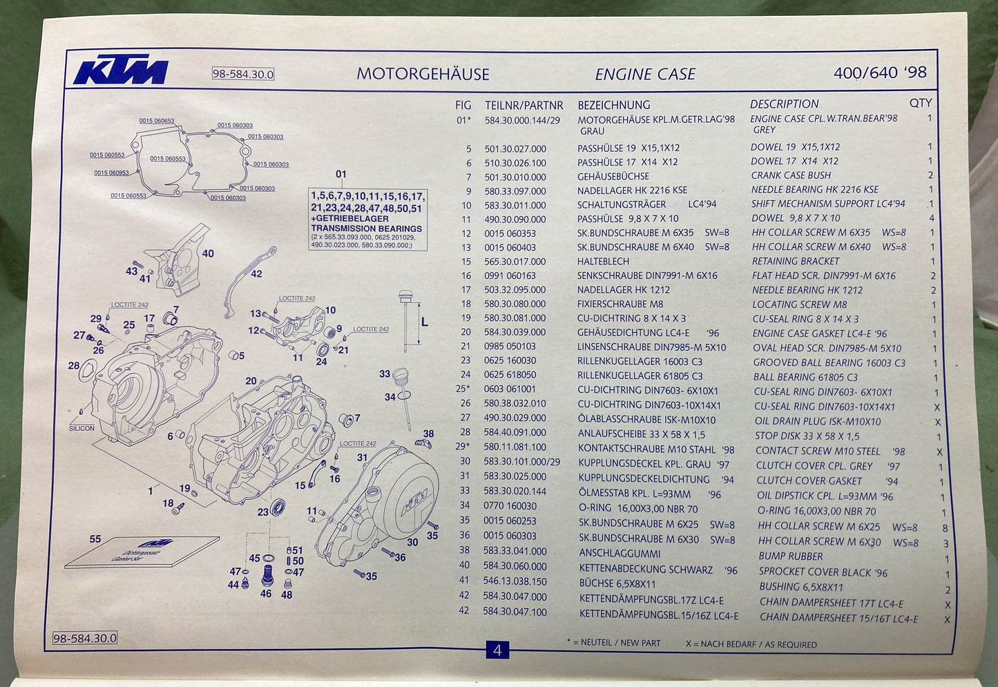Genuine KTM 320445498 400, 460 LC4 Motor Engine Spare Parts Manual '98