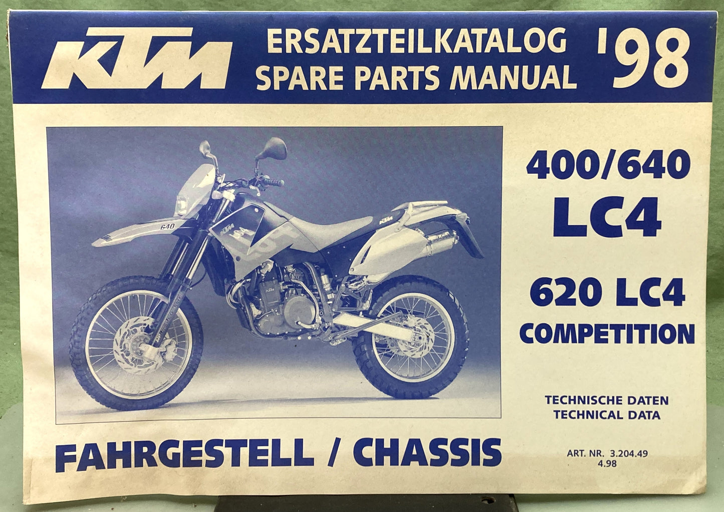 Genuine KTM 320449498 400/640 LC4, 620 LC4 Competition Spare Parts Manual '98