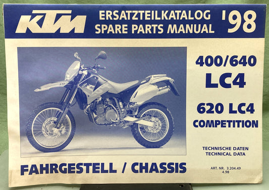Genuine KTM 320449498 400/640 LC4, 620 LC4 Competition Spare Parts Manual '98