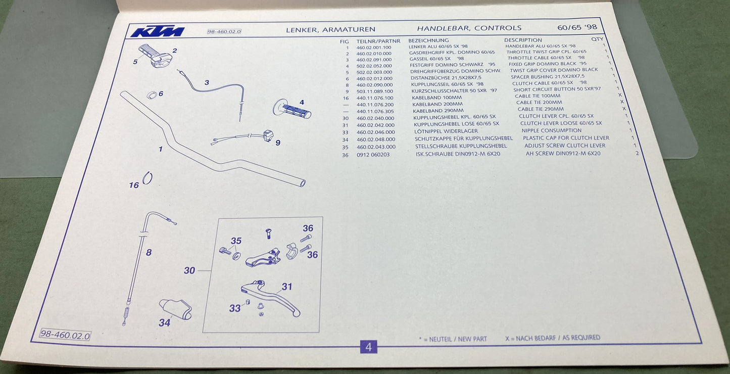 Genuine KTM 320430298 60/65 SX Spare Parts Manual '98