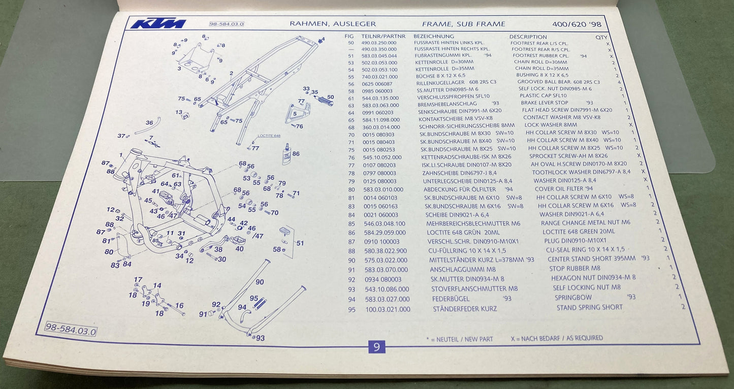 Genuine KTM 3204431297 400/620 R/XC e Spare Parts Manual '98