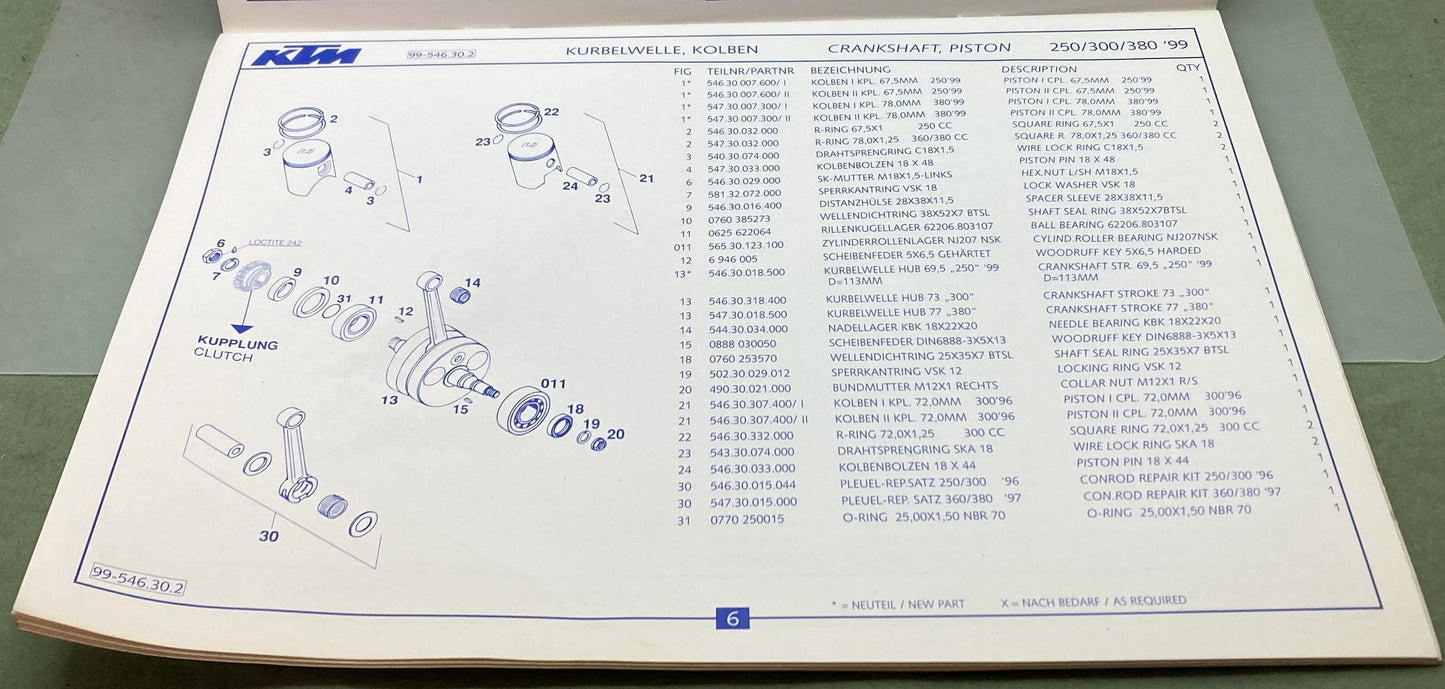 Genuine KTM 320454798 250/300/380 Motor Engine Spare Parts Manual '99