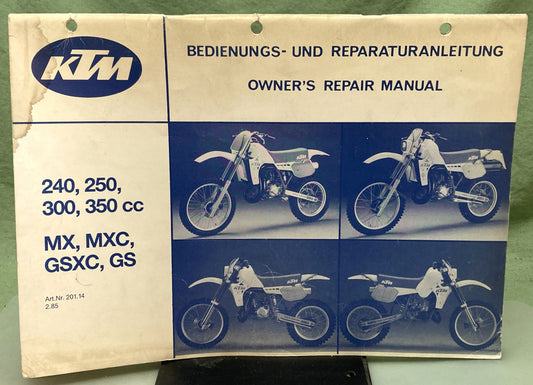 Genuine KTM 20114285 240/250/300/350cc MX/MXC/GSXC/GS Owner's Repair Manual 1985