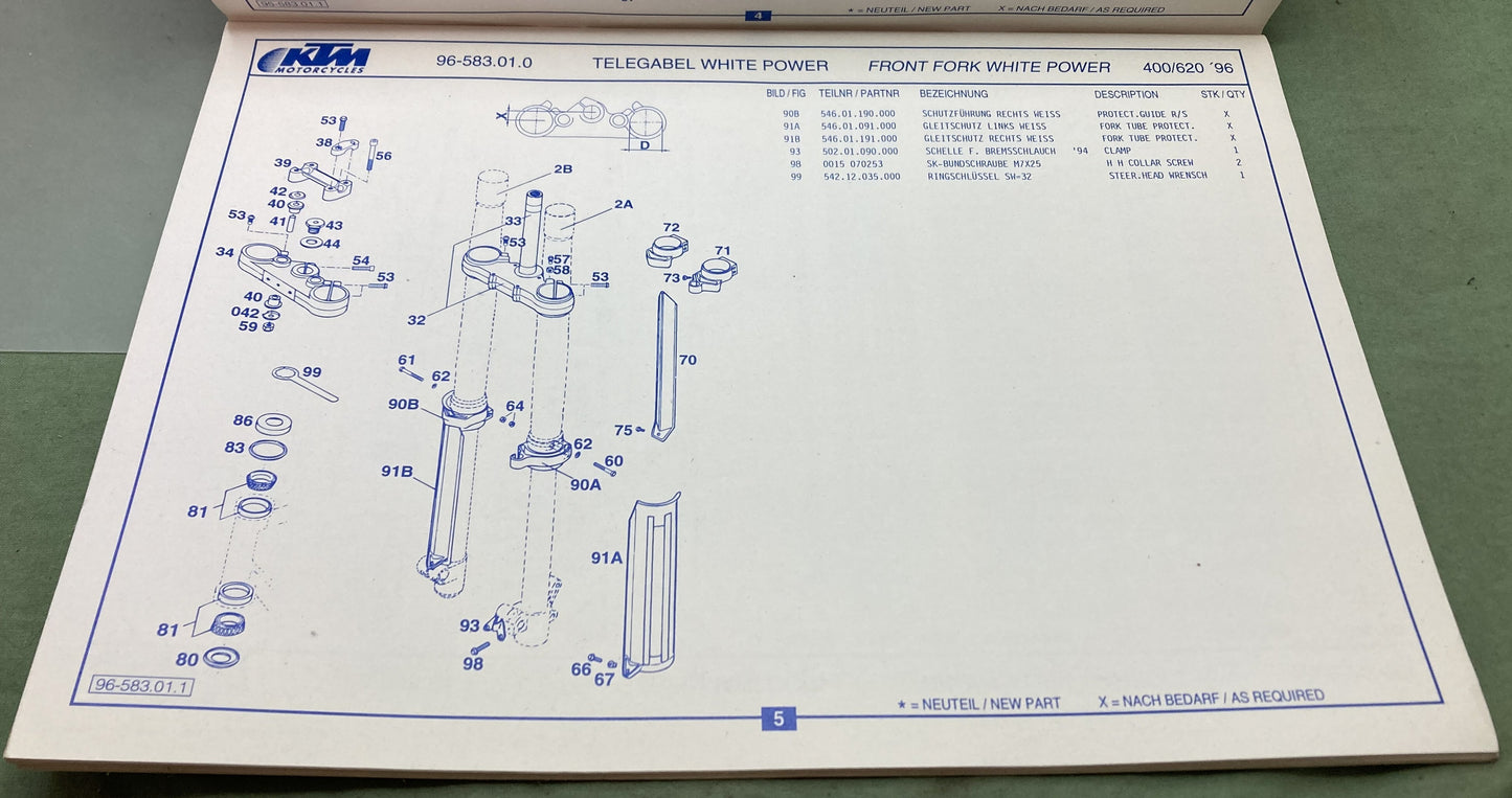 Genuine KTM 3203931295 400/620 LC4 SX, Super Competition Spare Parts Manual 1996