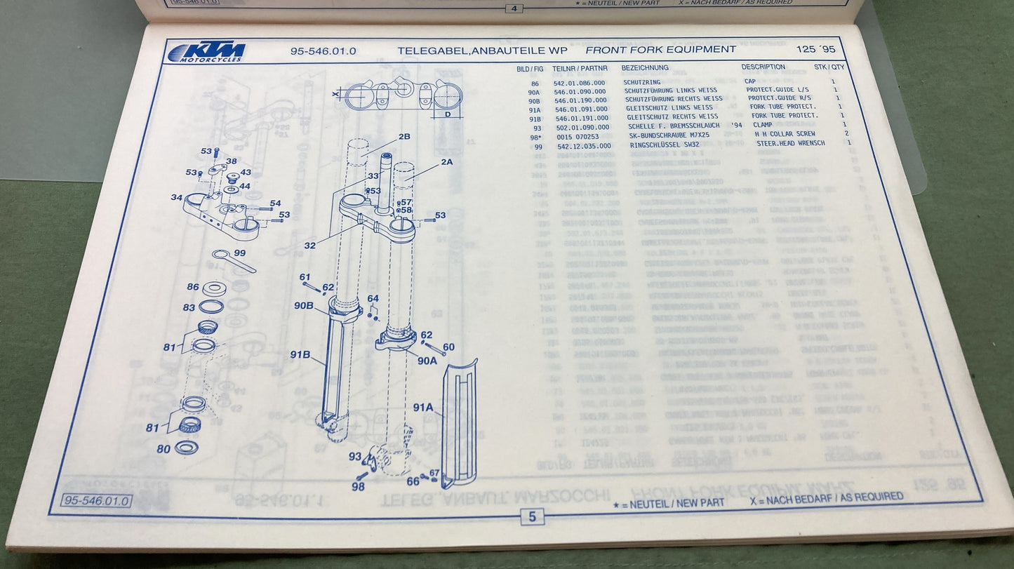 Genuine KTM 3203791094 125 SX/EXC/EGS Spare Parts Manual 1995