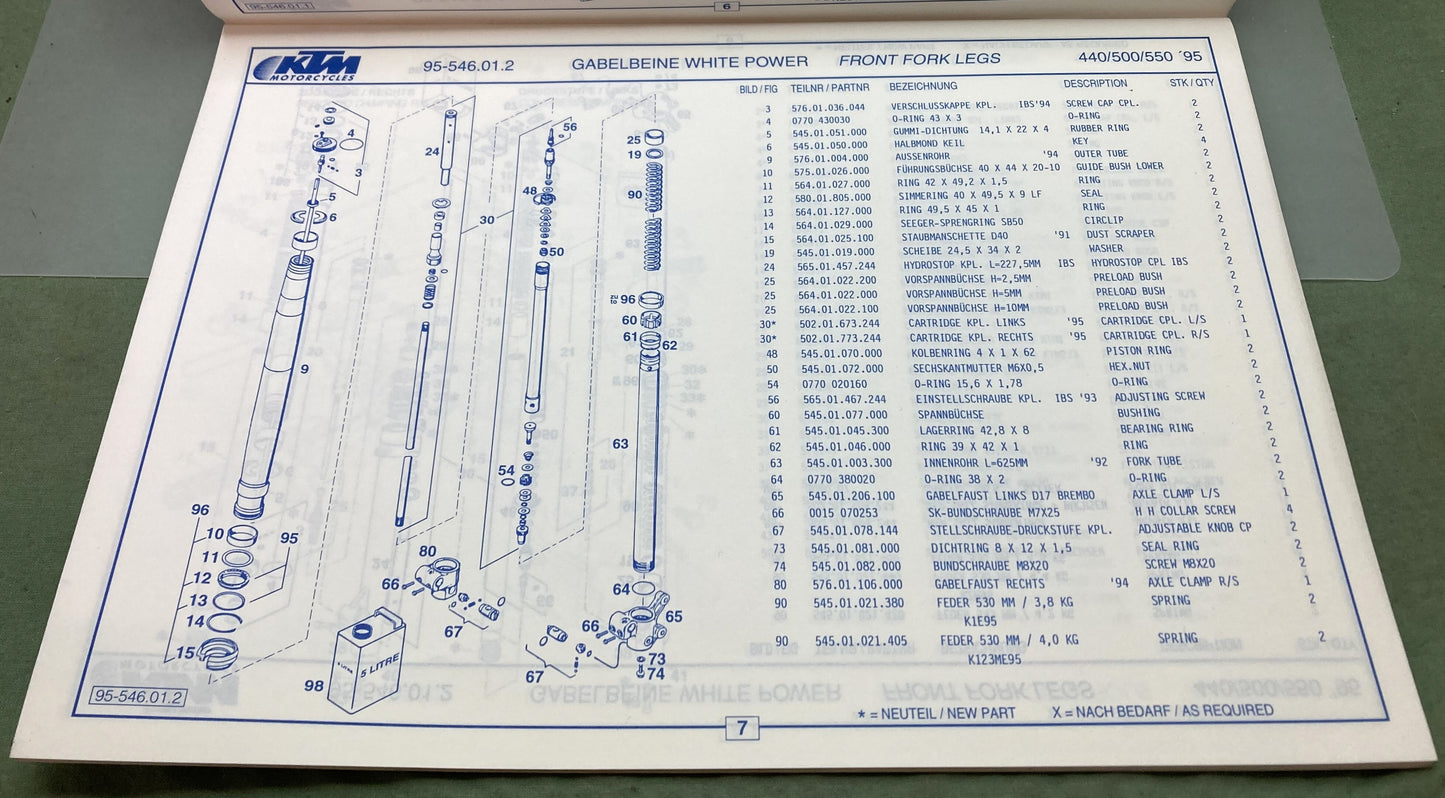 Genuine KTM 3203811194 440/500/550, SX/EXC/MXC Spare Parts Manual 1995