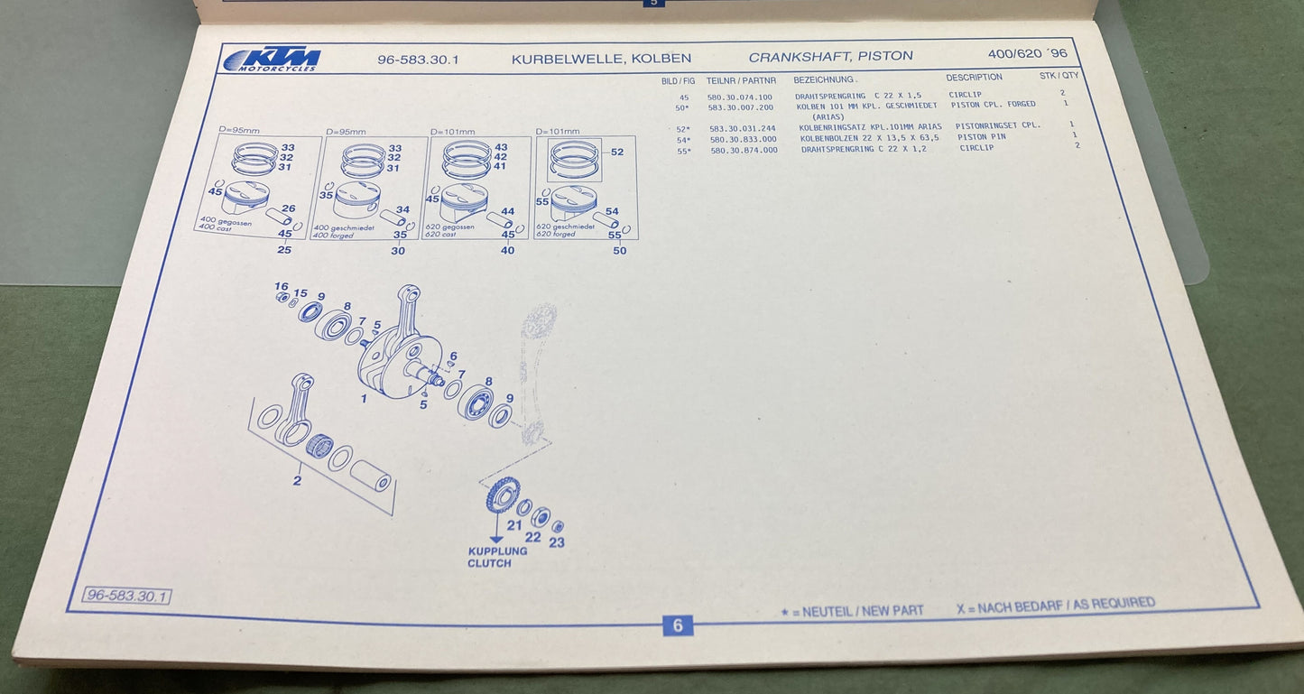 KTM 3203921095 400/620 Super Competition, RXC, EXC, EGS Spare Parts Manual '96