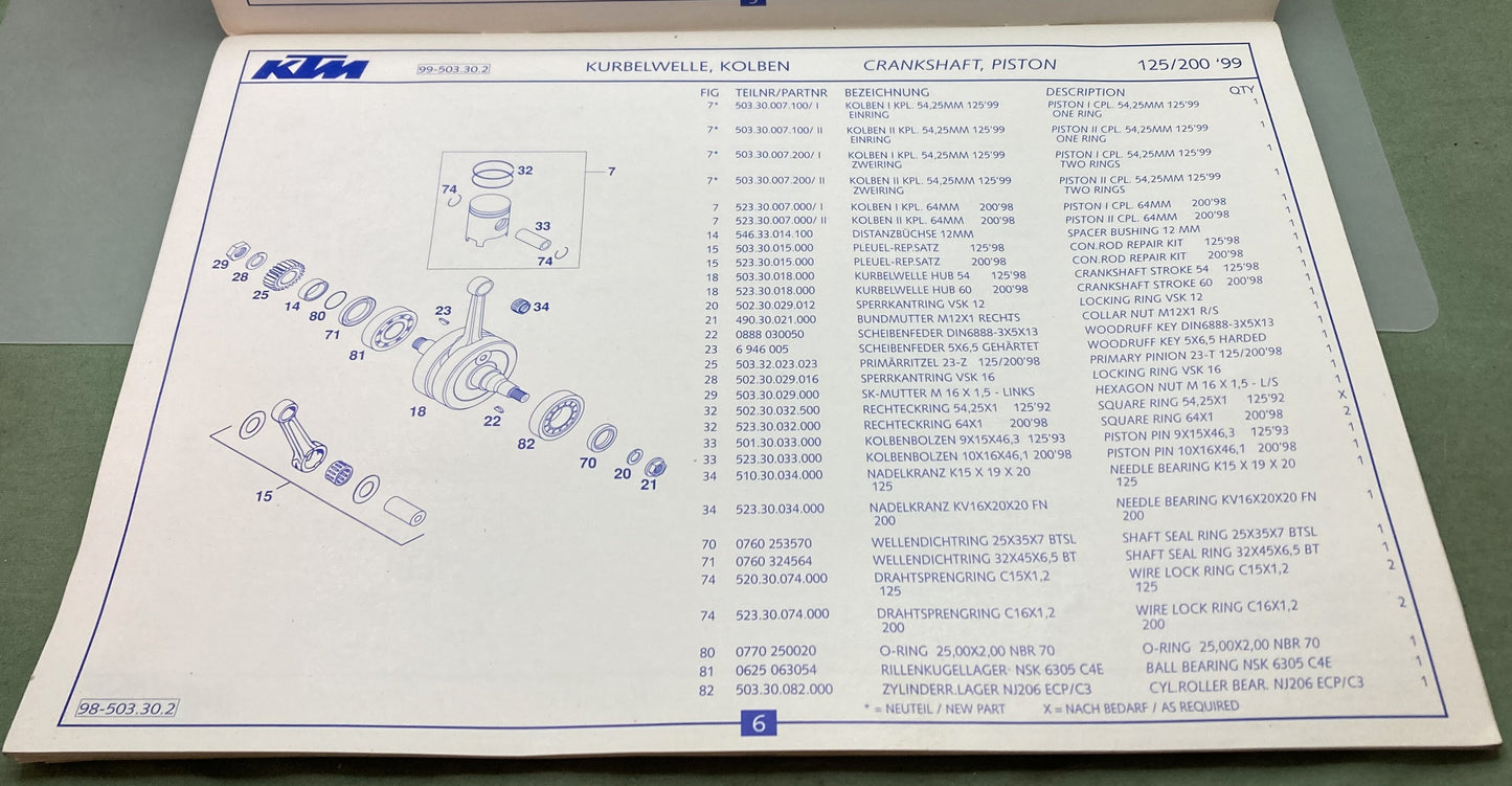Genuine KTM 320453798 125/200 Motor Engine Spare Parts Manual '99