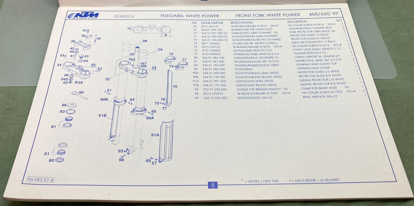 Genuine KTM 320409297 400/620 EGS-E, LSE, R/XC e Spare Parts Manual '97