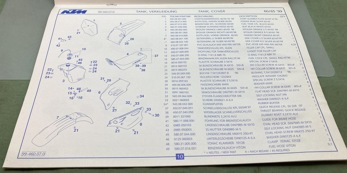 Genuine KTM 3204621098 60/65 SX Spare Parts Manual '99