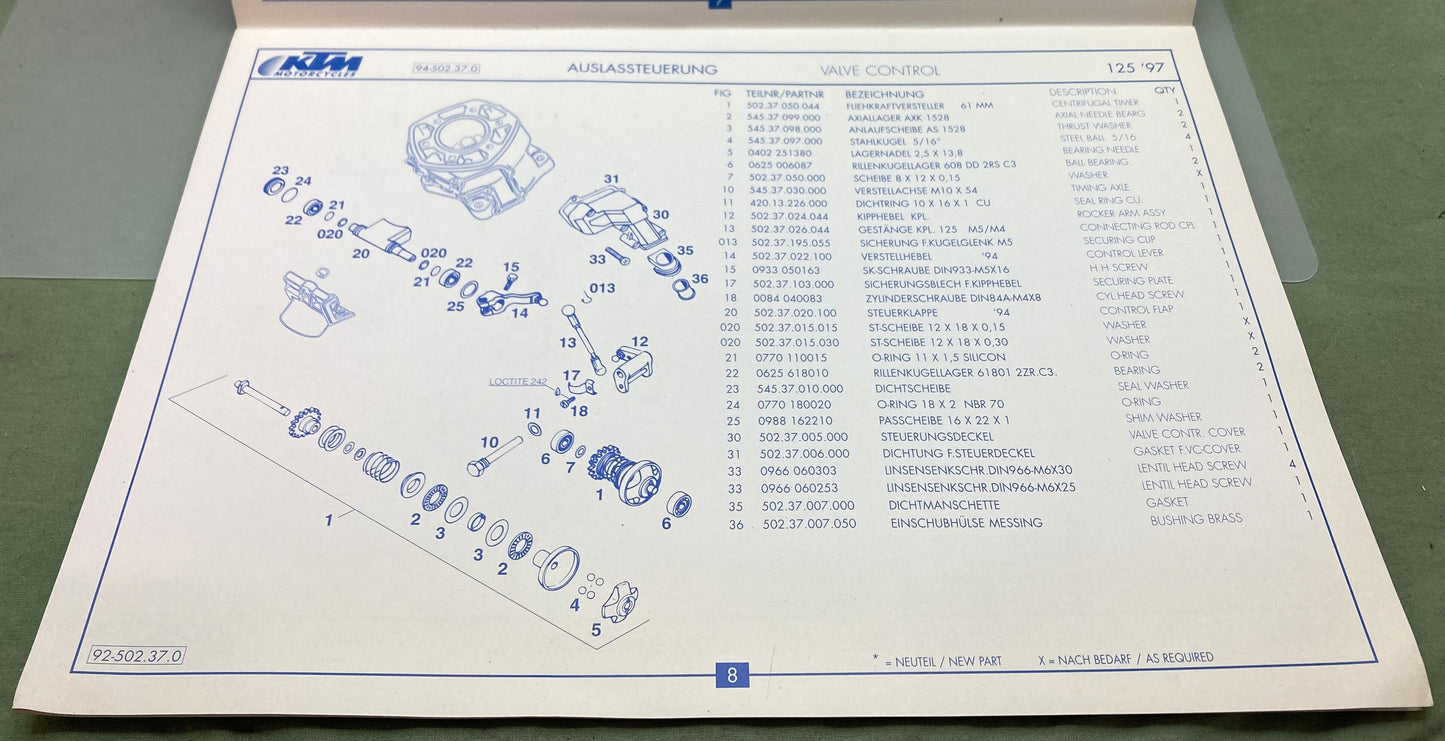 Genuine KTM 320401696 125 VC Motor Spare Parts Manual '97
