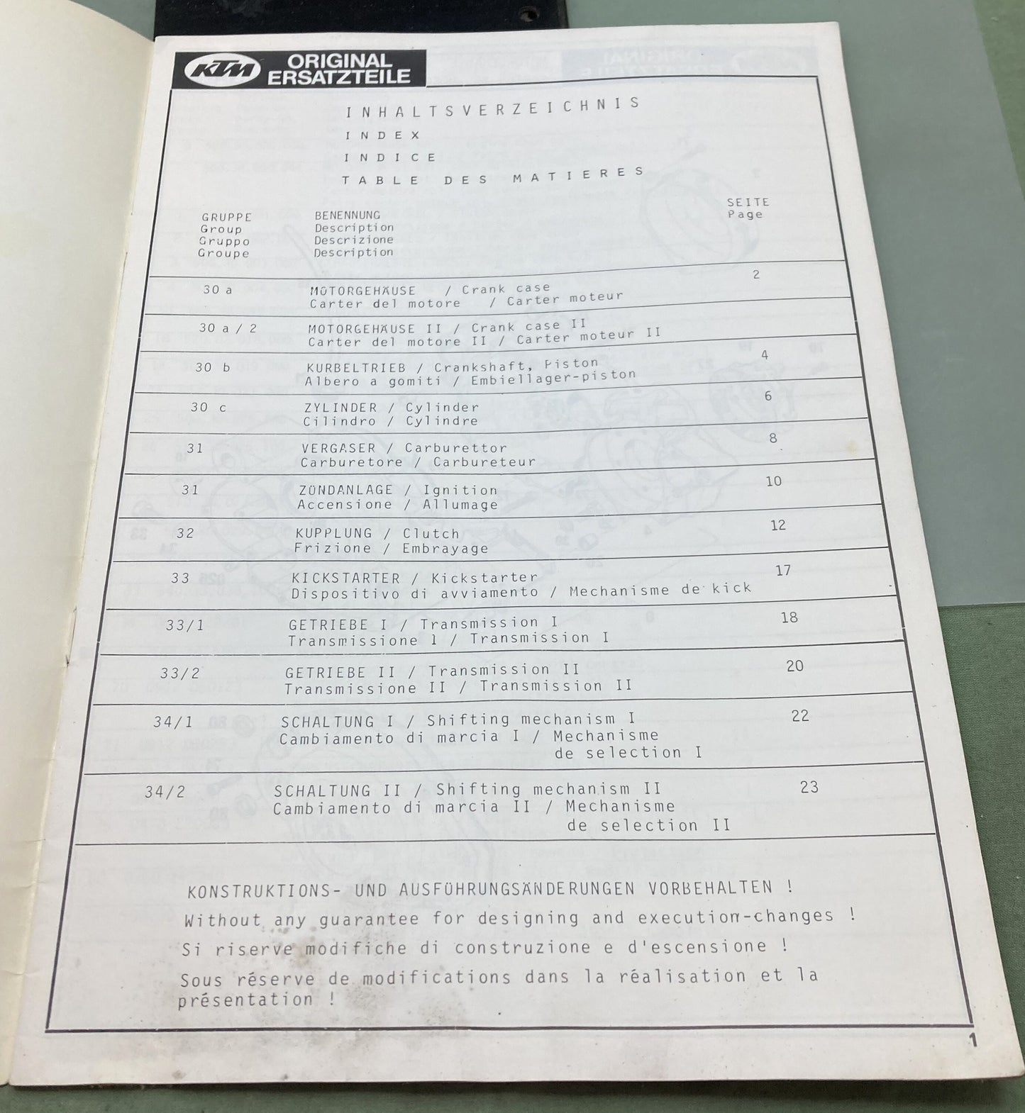 Genuine KTM 125 RV Motor Spare Parts Manual January 1980