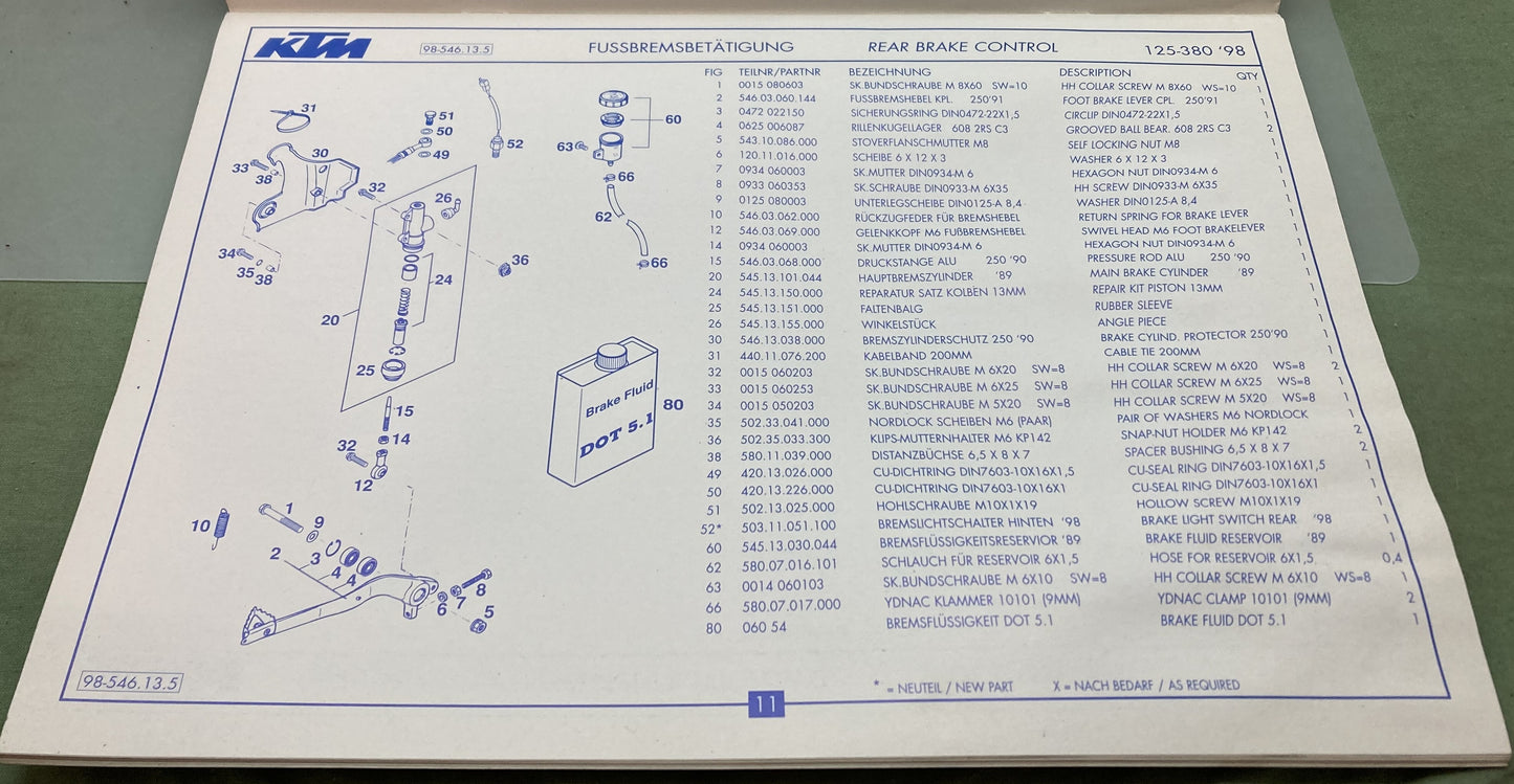 Genuine KTM 320418797 125/200 SX/MXC/EXC/EGS Spare Parts Manual 1998