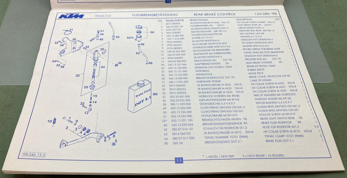 Genuine KTM 320420797 250/300/380 SX, MXC, EXC, EGS Spare Parts Manual 1998
