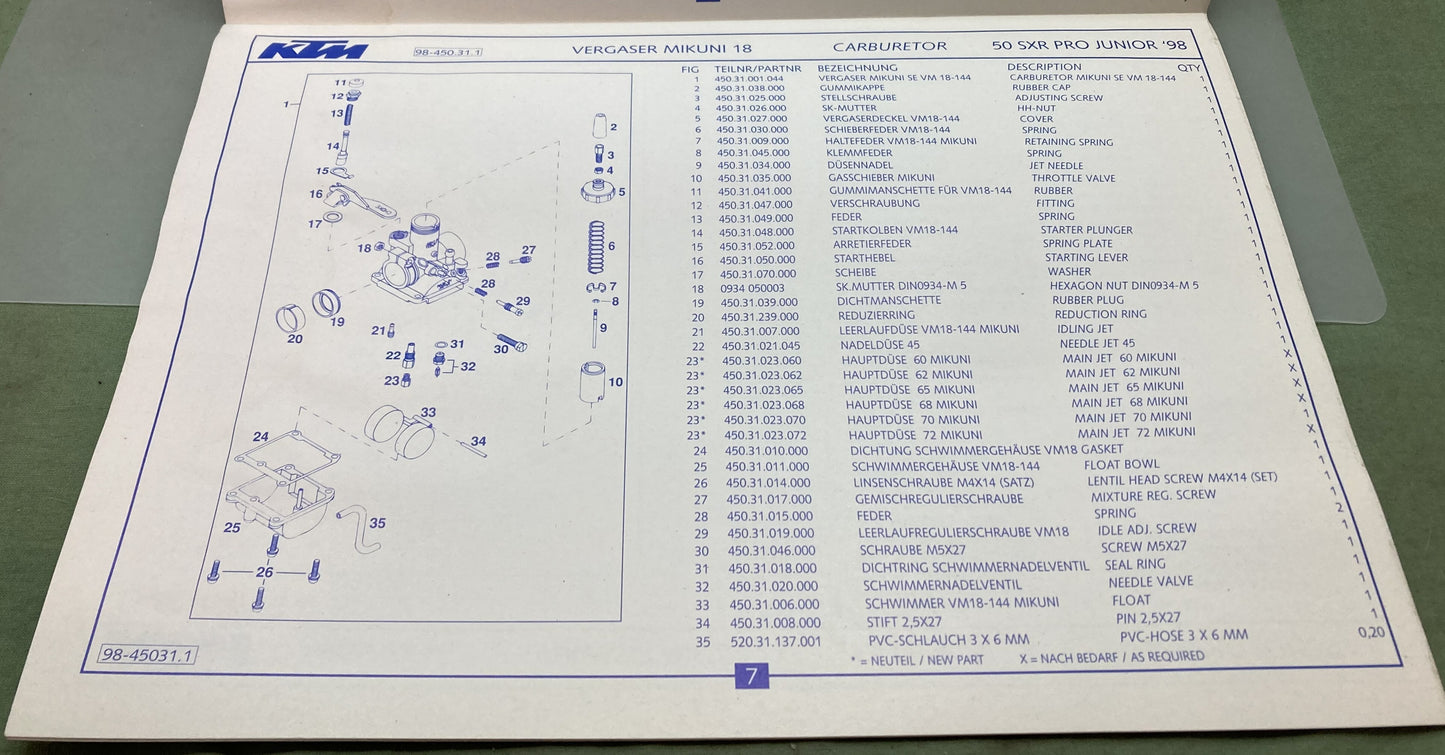 Genuine KTM 3204271197 50 SXR Motor Spare Parts Manual '98