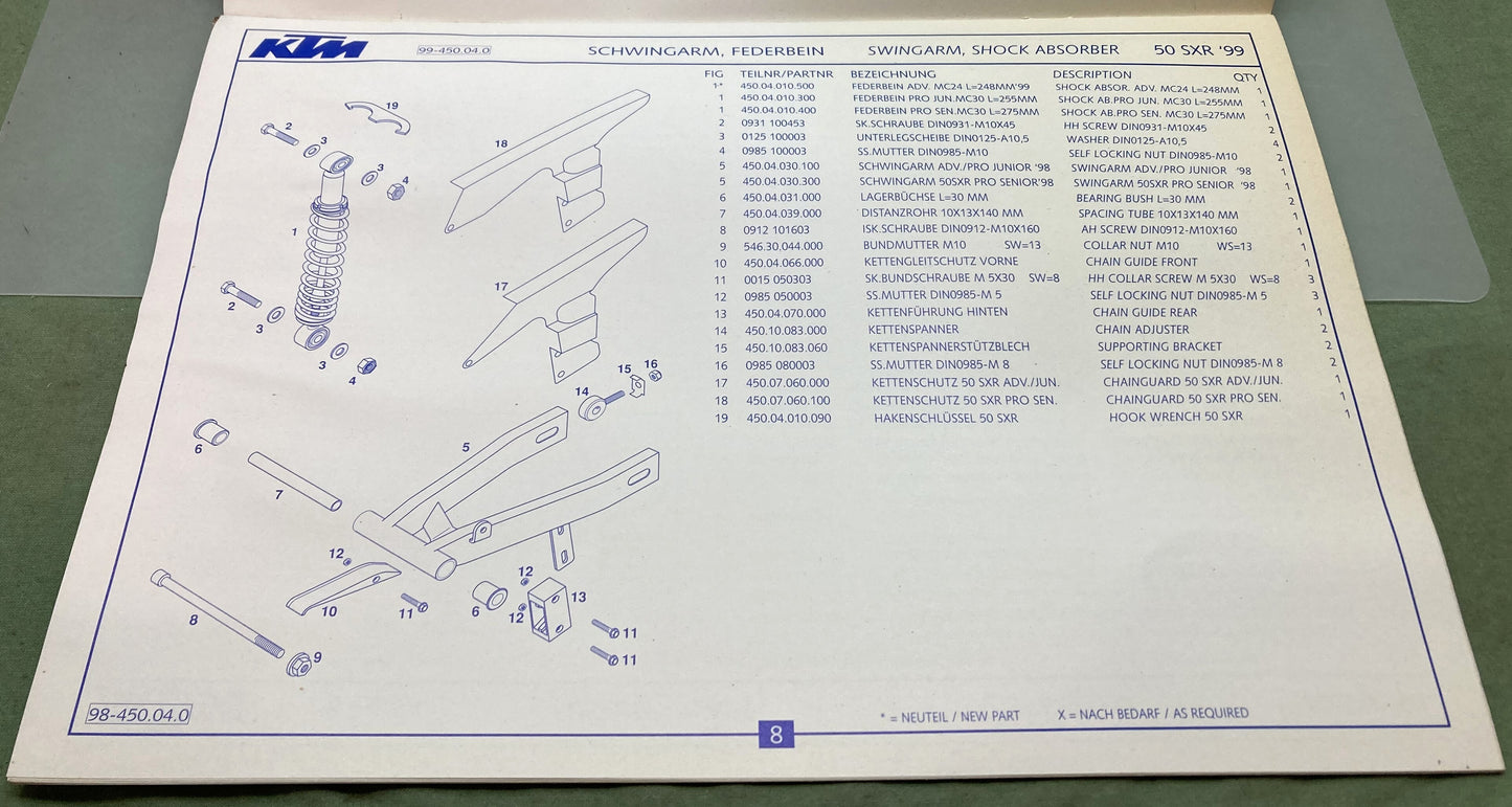 Gen. KTM 3204641098 50 SXR Adventure, Pro Jr., Pro Sen. Spare Parts Manual '99