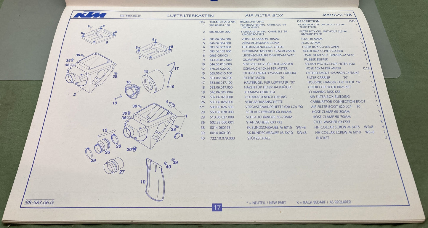 Genuine KTM 3204261097 400/620 SX, Super Competition LC4 Spare Parts Manual '98
