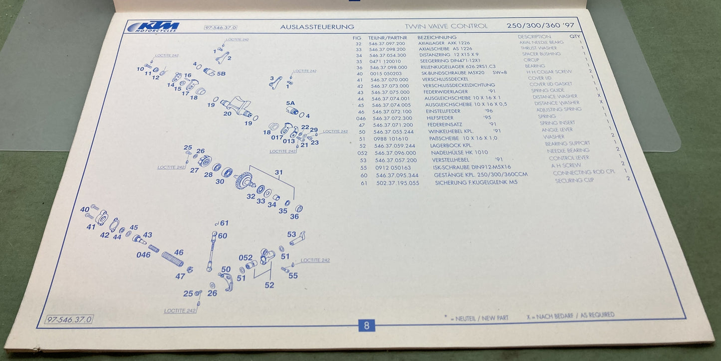 Genuine KTM 320400696 250/300/360 TVC Motor Spare Parts Manual '97