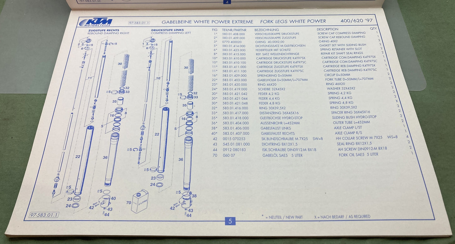 Genuine KTM 3204071096 400/620 SX, Super Competition Spare Parts Manual '97