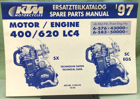 Genuine KTM 3204051096 400/620 LC4 Motor Spare Parts Manual '97