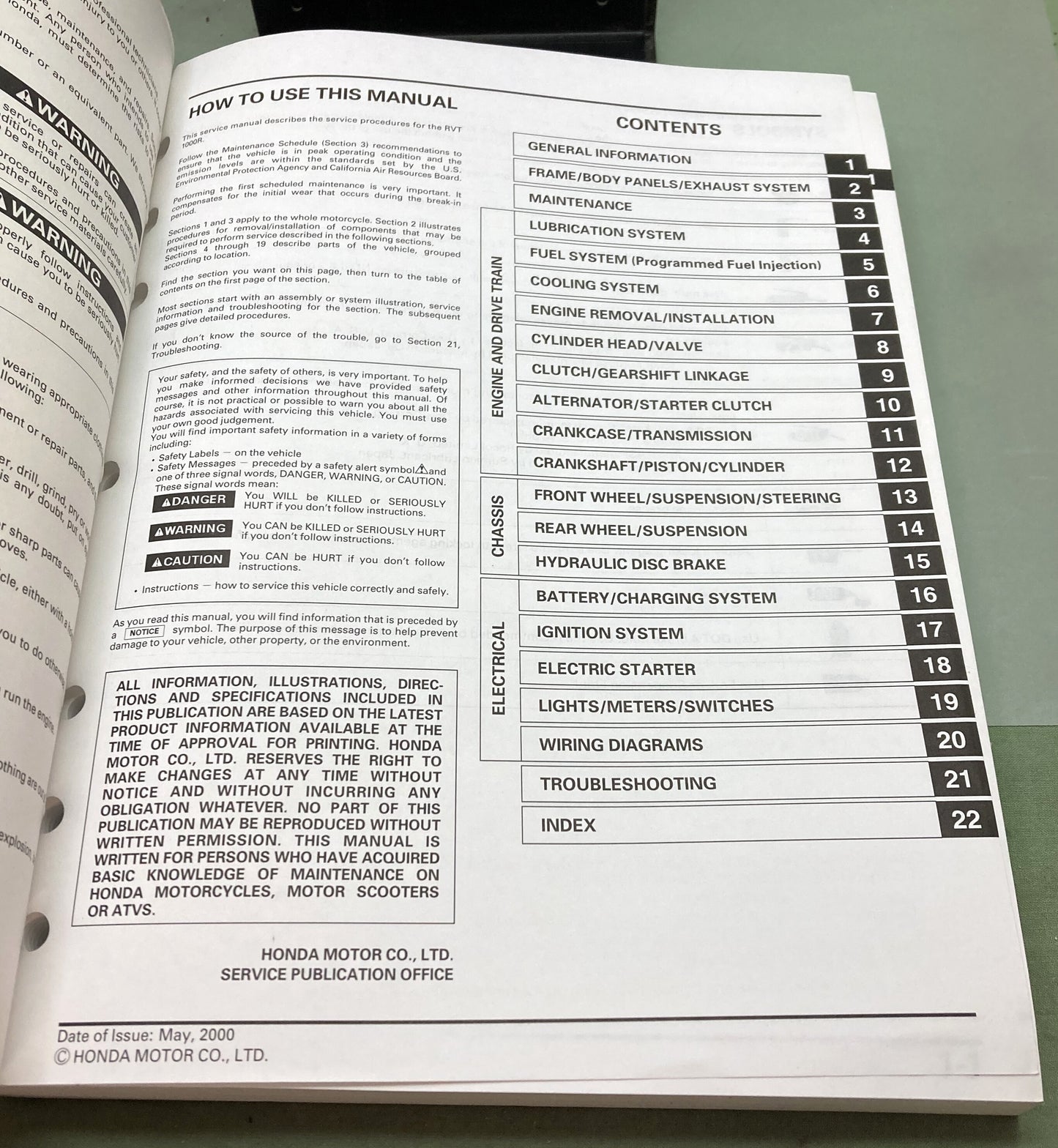 New Genuine Honda 61MCF00 RC51 RVT1000R Service Manual 2000