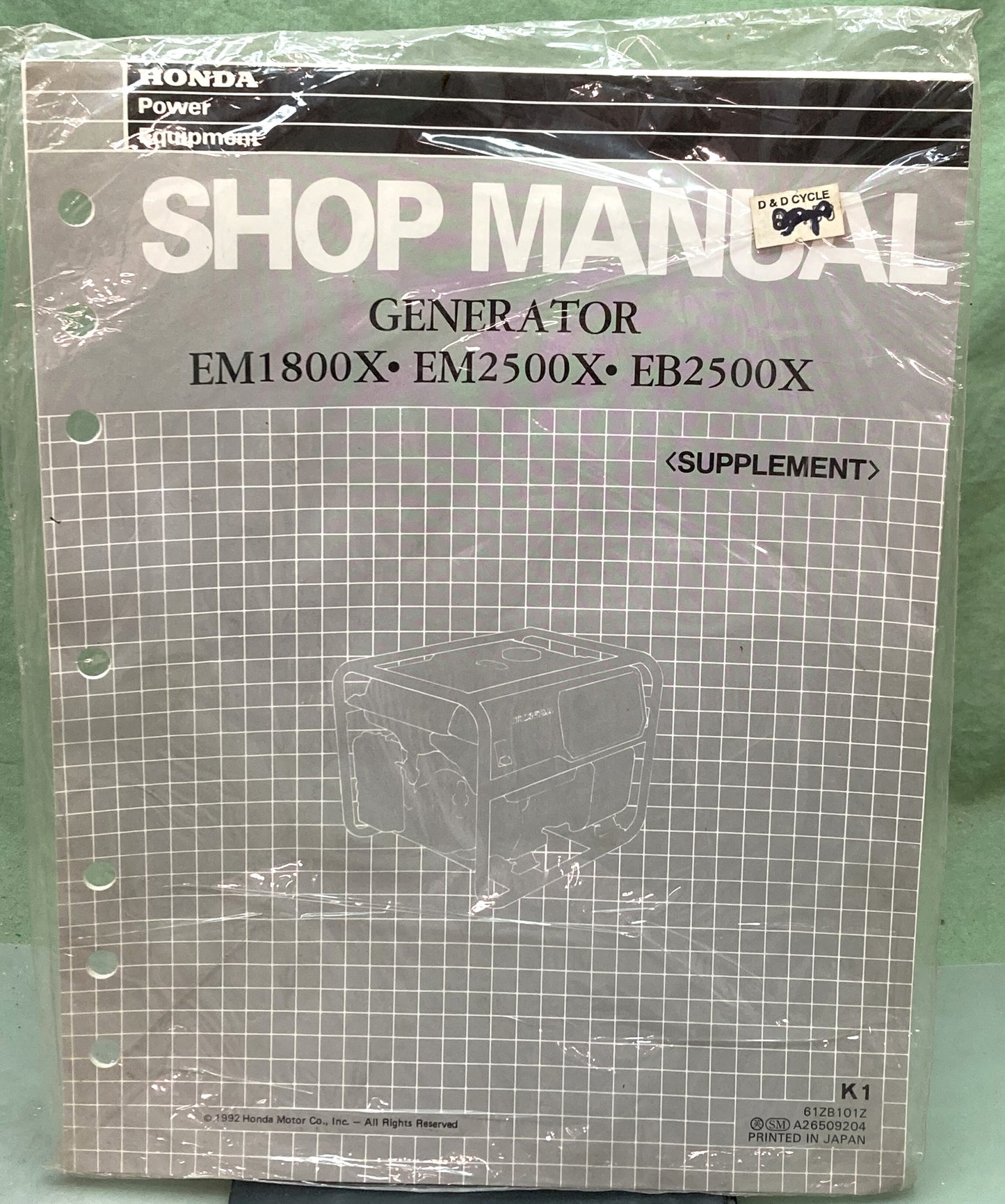 New Genuine Honda 61ZB101Z EM1800X, EM2500X, EB2500X Supp. Service Manual '92