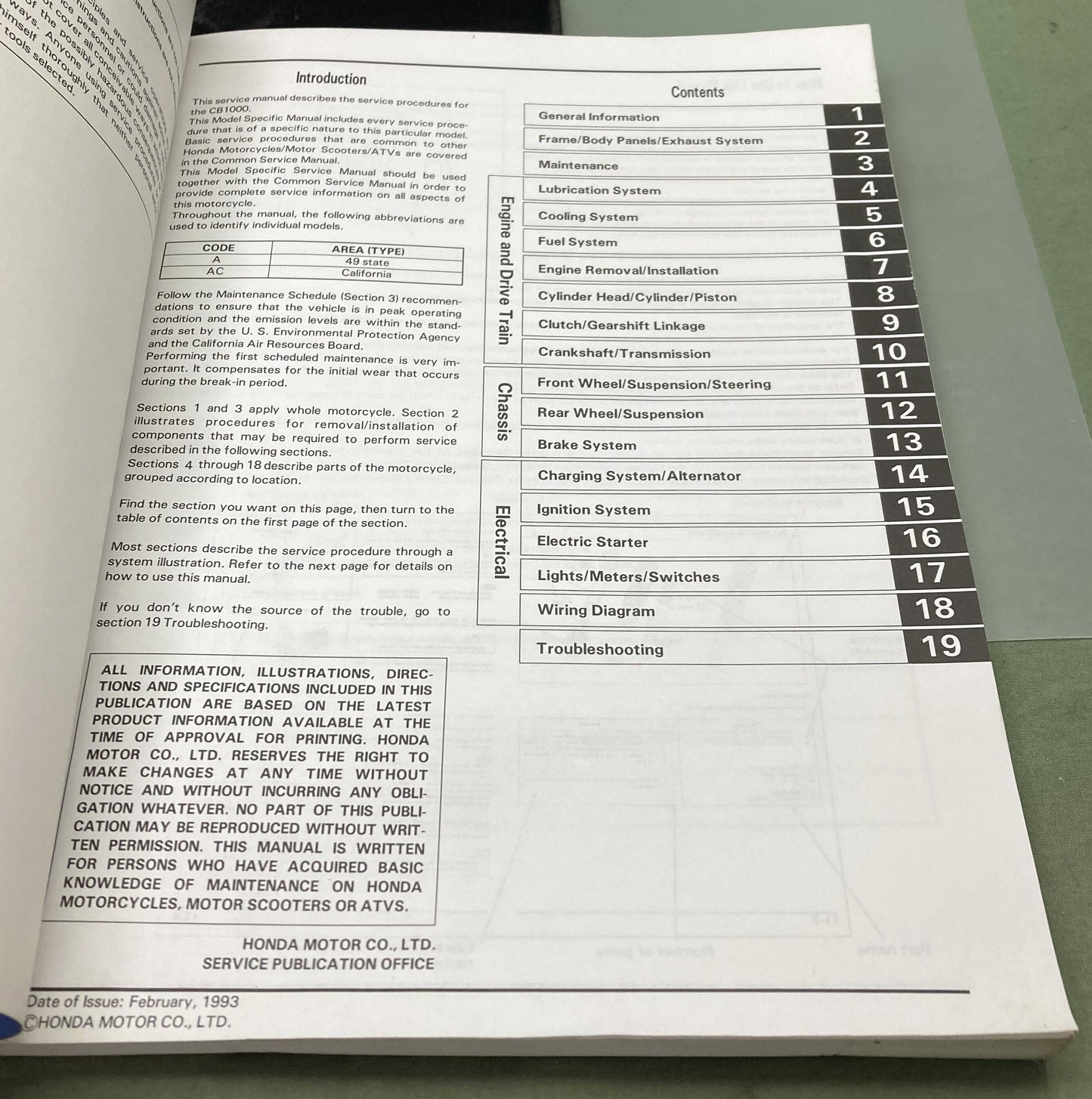 Genuine Honda 61MZ100 CB1000 Service Manual 1993